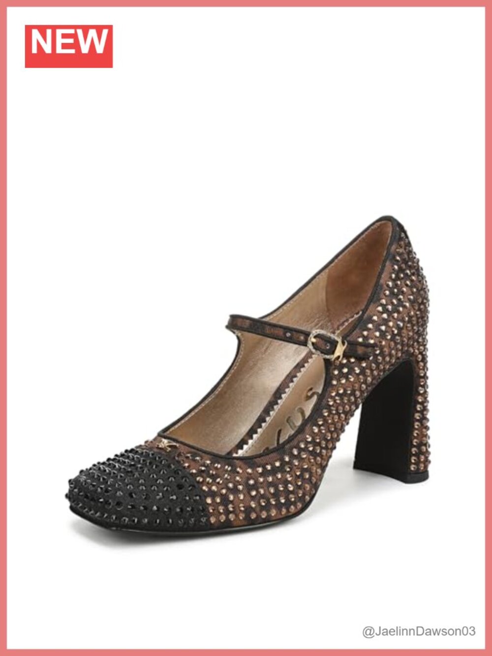 Mary Jane Pumps Block Heel Crystal Embellished Square Toe Buckle